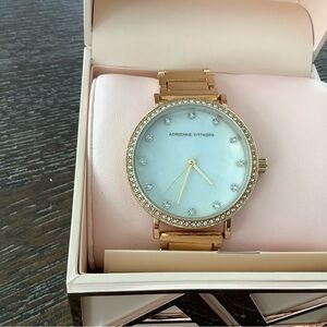 Adrienne Vittadini Women's Gold Crystal Accent Bracelet Watch - White Dial